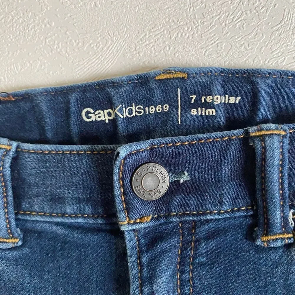 Boys Dark Wash Slim Jeans Size 5–6 Adjustable Waist Soft Denim